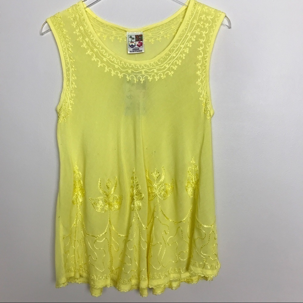 India Boutique Yellow Gauze Embroidered Swing Top
